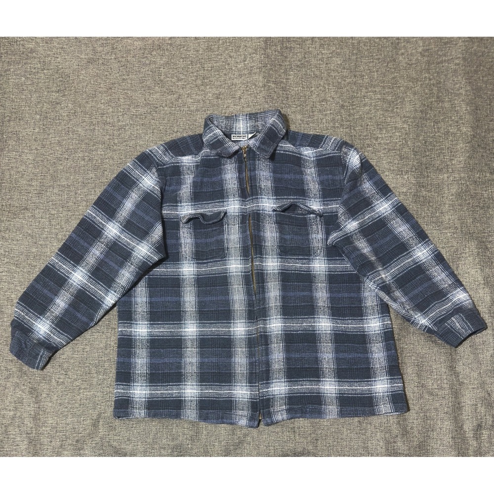 Xhilaration Womens XL Full Zip Flannel Shirt Blue Plaid Long Sleeve Cotton
